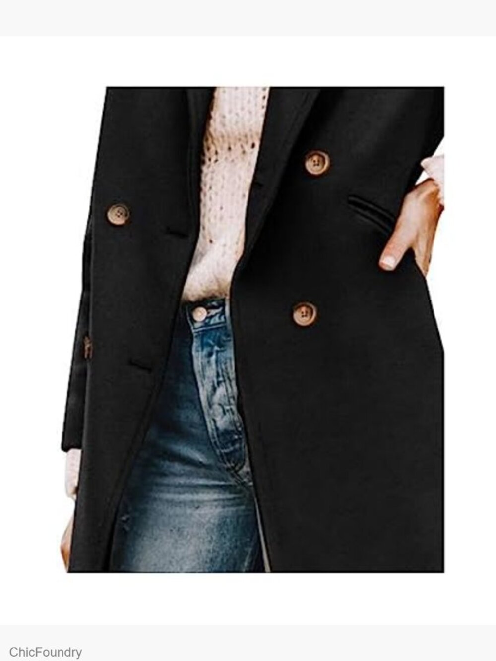 Wool Blend Double-breasted Trench Coat Notch Lapel Knee Length - Picture 3 of 4